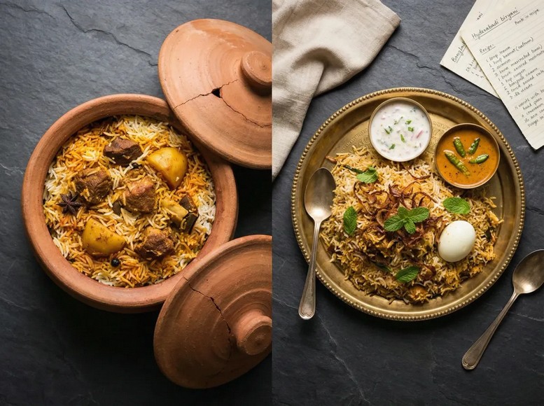 So sánh đĩa Machboos và đĩa Biryani cạnh nhau